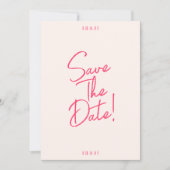 Moderne grillige roze heldere retro trendy bruilof save the date (Voorkant)