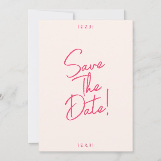Moderne grillige roze heldere retro trendy bruilof save the date (Voorkant)