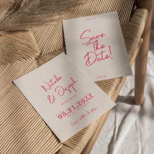 Moderne grillige roze heldere retro trendy bruilof save the date