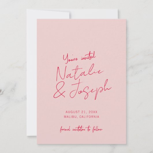 Moderne grillige roze rode kleurrijke retro bruilo save the date (Achterkant)