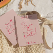 Moderne grillige roze rode kleurrijke retro bruilo save the date