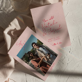 Moderne grillige roze rode retro foto bruiloft save the date