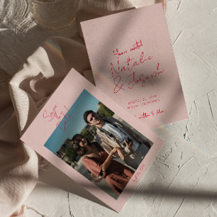 Moderne grillige roze rode retro foto bruiloft save the date