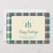 Moderne grillige rustieke bomen retro geruite zake feestdagenkaart (Voorkant)