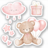 Moderne grillige schattige roze Waterverf teddybee Sticker (Voorkant)