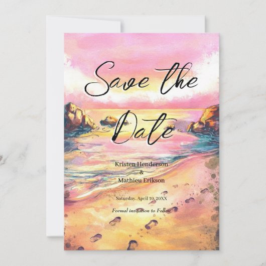 Moderne grillige strand bruiloft save the date (Voorkant)
