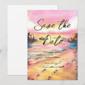 Moderne grillige strand bruiloft save the date (Voorkant / Achterkant)