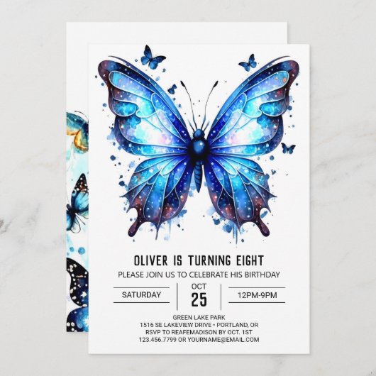 Moderne grillige vlinder jongen verjaardag kaart (Voorkant / Achterkant)