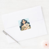 Moderne grillige vrouw en haar hond vierkante sticker (Envelop)
