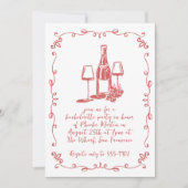 Moderne grillige wijn Doodle Bachelorette Party Kaart (Voorkant)