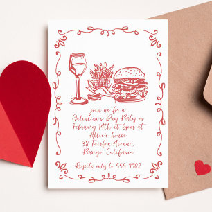 Moderne grillige wijnburger Galentine's Day Party Kaart
