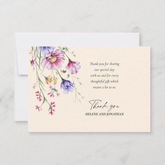 Moderne grillige Wildflower bruiloft Bedankkaart (Achterkant)