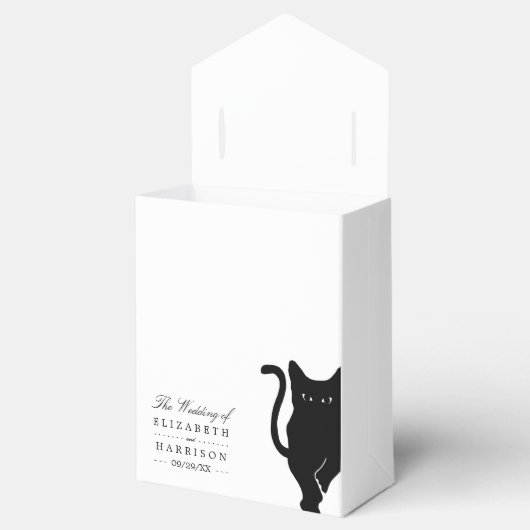 Moderne grillige zwarte kat bruiloft bedankdoosjes (Geopend)