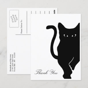 Moderne grillige zwarte kat bruiloft dank u briefkaart