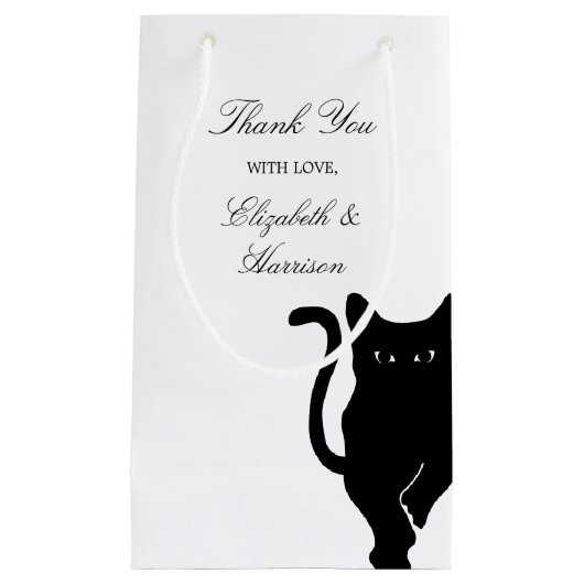 Moderne grillige zwarte kat bruiloft dank u gunst klein cadeauzakje (Voorkant)