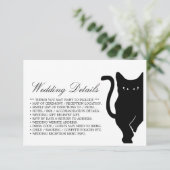 Moderne grillige zwarte kat bruiloft detail informatiekaartje (Staand voorkant)