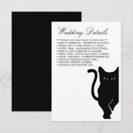 Moderne grillige zwarte kat bruiloft detail informatiekaartje