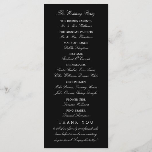 Moderne grillige zwarte kat bruiloft programmakaart (Achterkant)