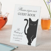 Moderne grillige zwarte kat bruiloft reclamebord met voetstuk (Insitu)