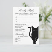 Moderne grillige zwarte kat bruiloft RSVP kaartje (Staand voorkant)