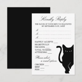 Moderne grillige zwarte kat bruiloft RSVP kaartje