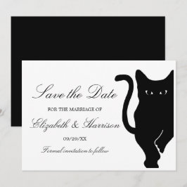 Moderne grillige zwarte kat bruiloft save the date