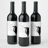 Moderne grillige zwarte kat bruiloft wijn etiket (Flessen)