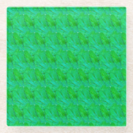 Moderne Groen Abstracte Botanische Patroon  Glazen Onderzetter