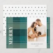 Moderne Groen Blauw Geruit Foto Prettig Kerstfeest Feestdagenkaart (Voorkant / Achterkant)