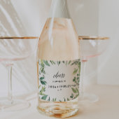 Moderne groen botanische bladeren bruiloft sparkling wijnetiket