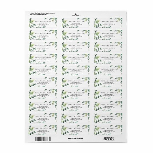 Moderne groen foliage Return Address Label (Full Sheet)