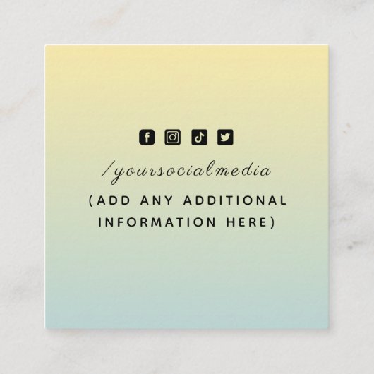 Moderne Groen Geel Gradient Ombre QR Code Minimal Vierkante Visitekaartje (Achterkant)