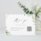 Moderne groen geometrische rustieke bruiloft QR-co RSVP Kaartje (Staand voorkant)