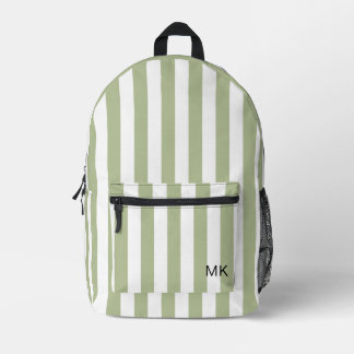 Moderne Groen Gestreepte Monogram Initialen Bedrukte Rugzak