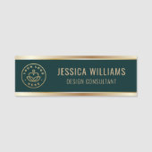 Moderne Groen Goud Business Logo Naamplaatje (Voorkant)