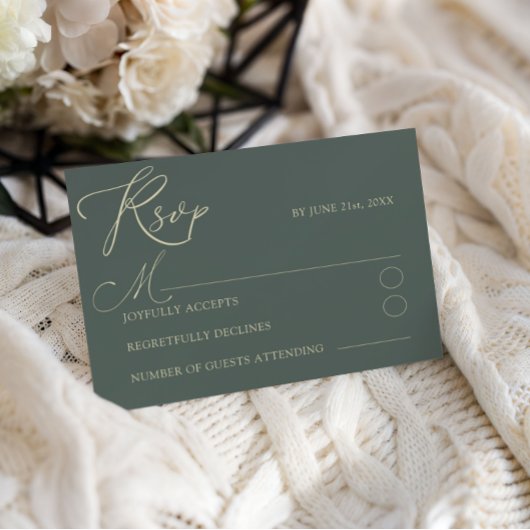 Moderne Groen & Goud Typografie RSVP bruiloft Kaartje