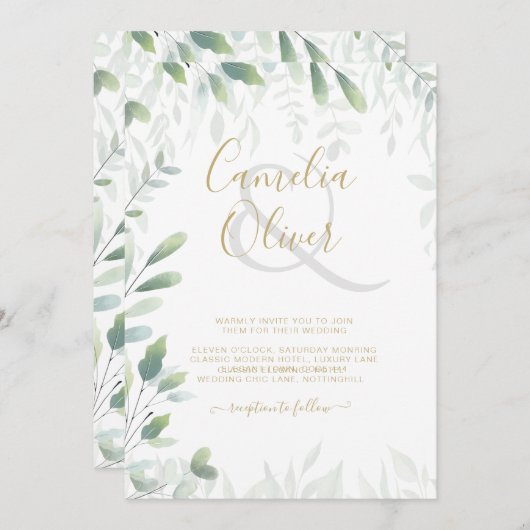 Moderne groen laat gouden bruiloft QR-code RSVP Kaart (Voorkant / Achterkant)