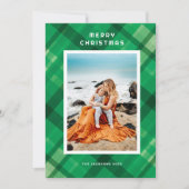 Moderne Groen Plaid Vrolijk Kerstmis Ontwerp Feestdagenkaart (Voorkant)