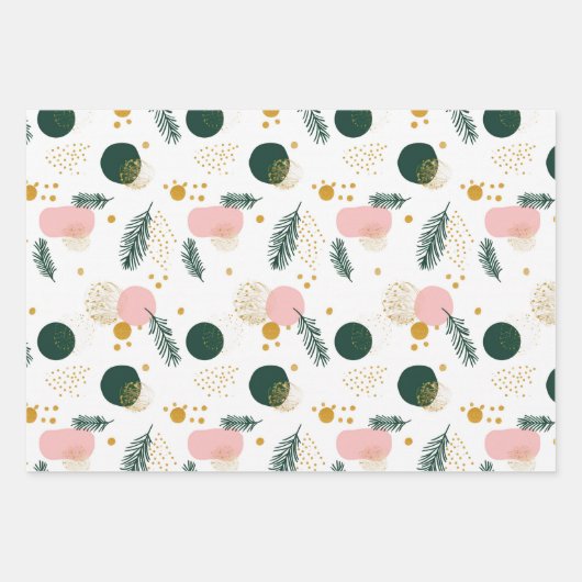 Moderne Groen Roze Gouden Kerstboom Branches Inpakpapier Vel (Voorkant)