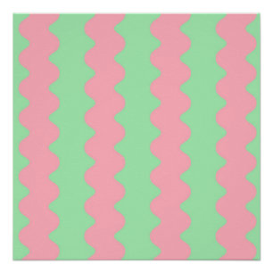 Moderne Groen Roze Wavy Stripe Minimalistische Wal Perfect Poster