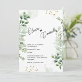 Moderne groen typografie bruiloft uitnodiging (Staand voorkant)