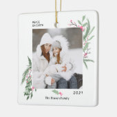 Moderne groenachtige bessen kerstmis 2 foto's keramisch ornament (Links)