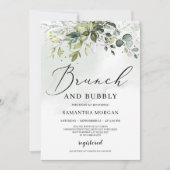 Moderne groenblaasbrunch en bubbly bridal kaart (Voorkant)
