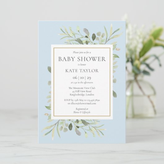 Moderne groenblauwe baby boy shower kaart (Staand voorkant)