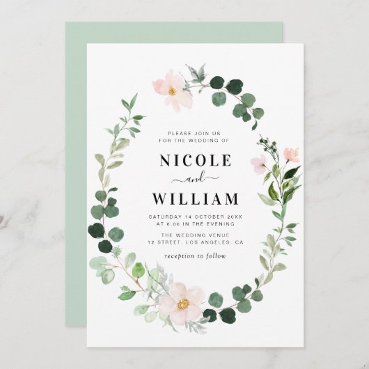 moderne groenbruine brutale bruiloft kaart (Voorkant / Achterkant)