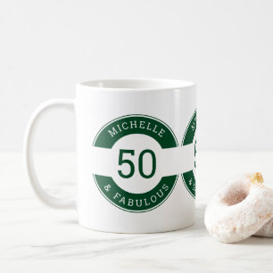 Moderne groene 50 en fabuleuze verjaardagsfeestnaa koffiemok