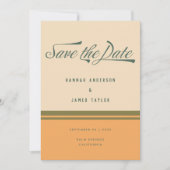 Moderne groene 70s Stripes Retro Typografie Weddin Save The Date (Voorkant)