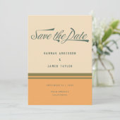Moderne groene 70s Stripes Retro Typografie Weddin Save The Date (Staand voorkant)