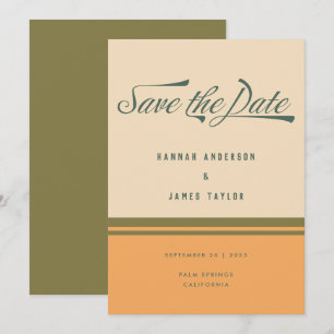 Moderne groene 70s Stripes Retro Typografie Weddin Save The Date