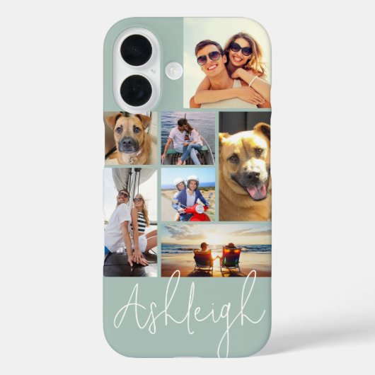 Moderne groene 7 foto collage Aangepaste kleuren Case-Mate iPhone Case (Achterkant)